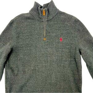 Polo Ralph Lauren  Grey Quarter Zip Old Money Leather Pull Zipper Turtleneck L